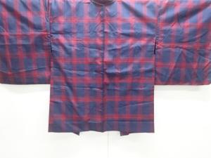 未使用品　格子織り出し米沢紬羽織